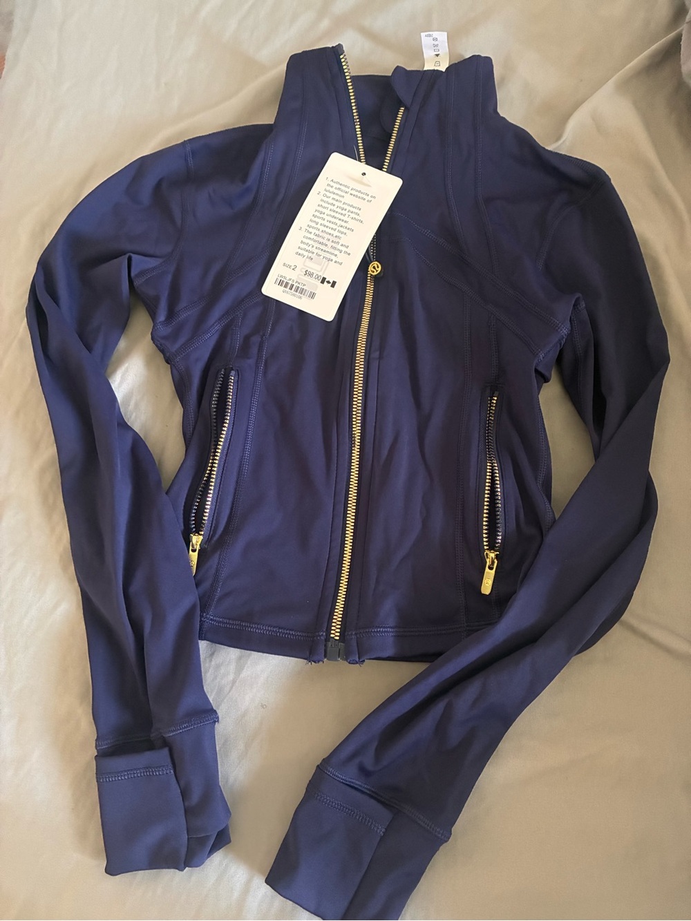 lululemon athletica Navy Zip-Up Performance Jacket with Gold Zippers
